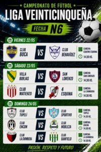 La Liga Veinticinqueña entra en acción: se juega la fecha 6 con una agenda cargada de fútbol