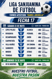 Se viene la fecha 17 del Torneo Apertura “Daniel Archilla”: programación completa y partidos destacados