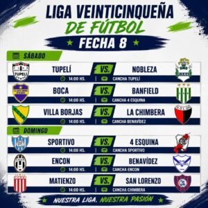 La Liga Veinticinqueña entra en etapa decisiva: se juega la fecha 8 con partidos clave en todas las canchas